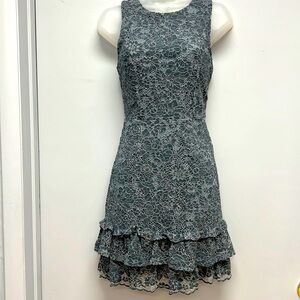 Altar'd State Lace Sheath Dress with Ruffled Hem- Bluish Gray